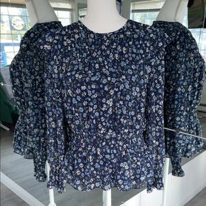 Michael Kors Navy Floral Peasant Blouse
